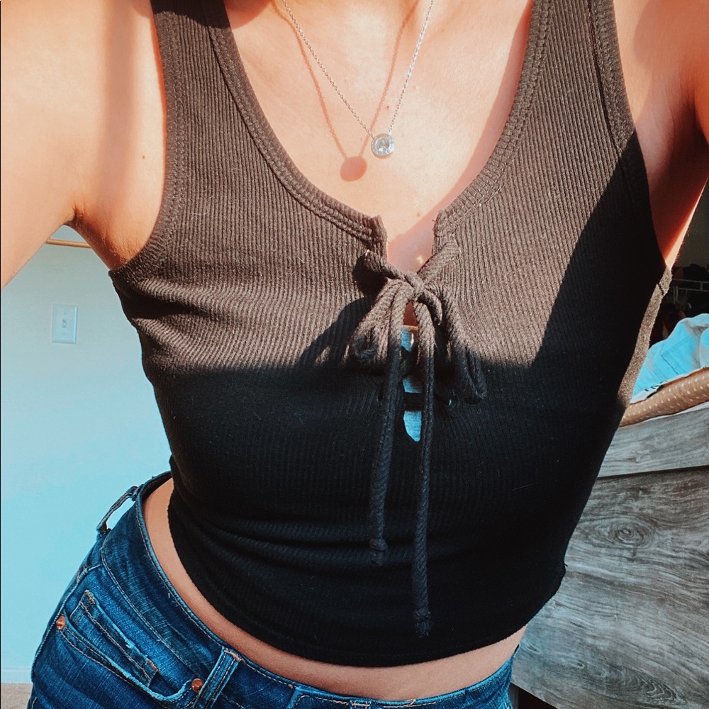 Black Tie Up Rib Top